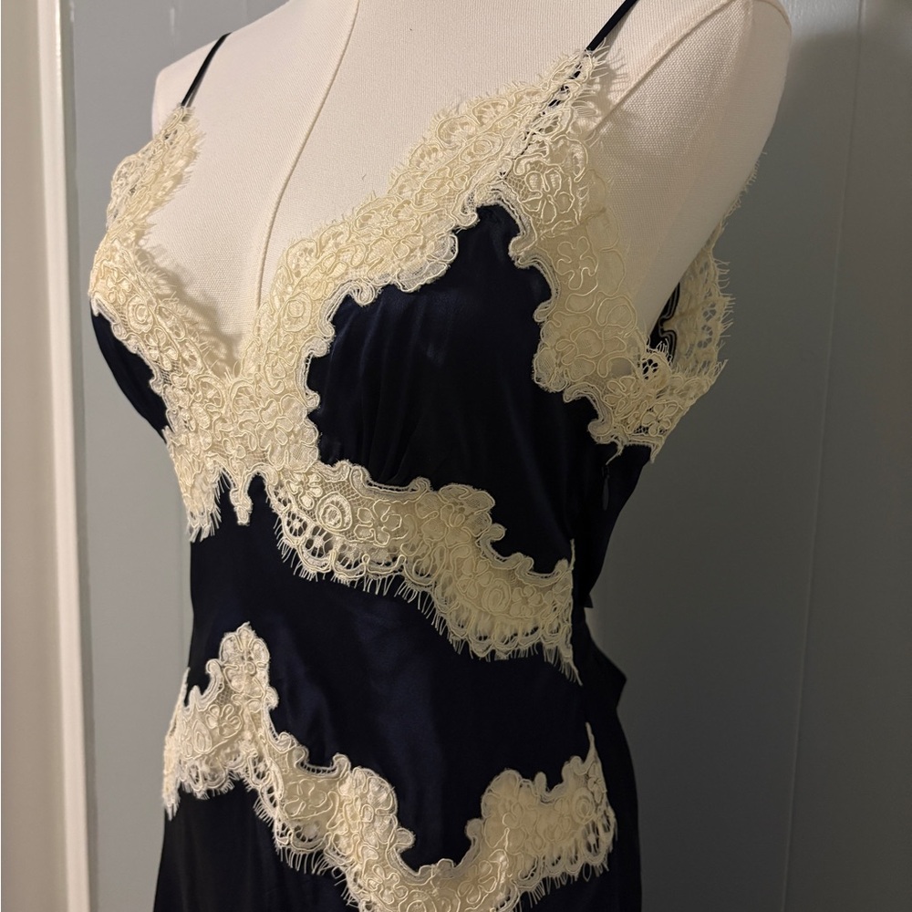 NEW Doen Obelia Navy Silk Lace Trim Dress Bias Cut Midi Romantic Luxury Small - Picture 7 of 16